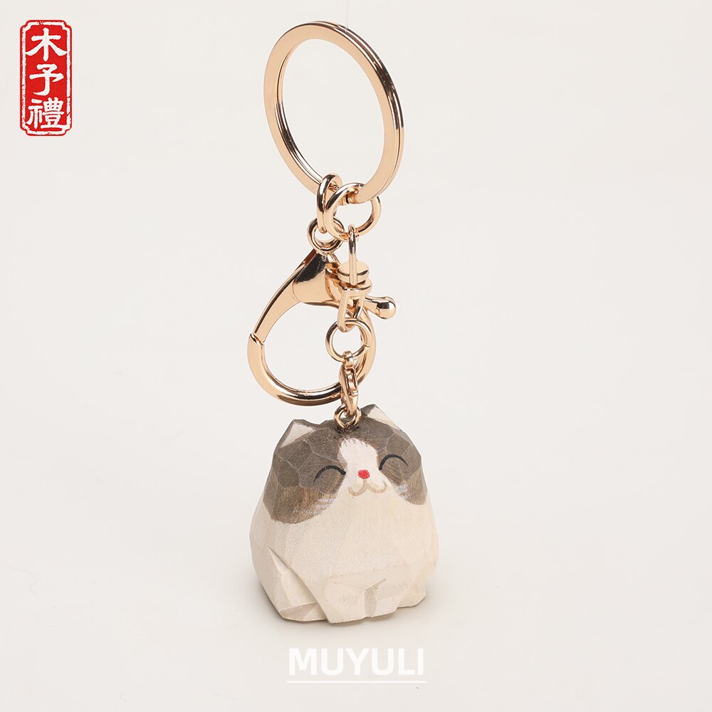 手工木雕布偶猫丨钥匙扣可爱猫咪挂件日系治愈挂饰情侣七夕礼物