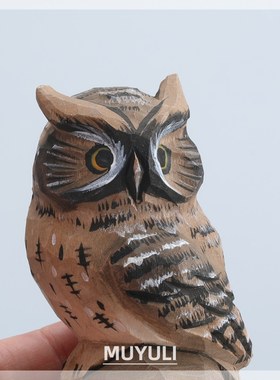 手工木雕猫头鹰丨小鸟办公室工位电脑桌面摆件创意可爱圣诞节礼物