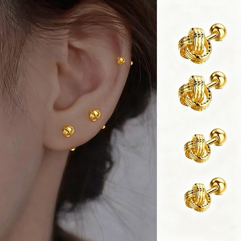 奥特莱斯折扣官网撤柜清仓捡漏18K金如意结耳钉女螺丝拧扣