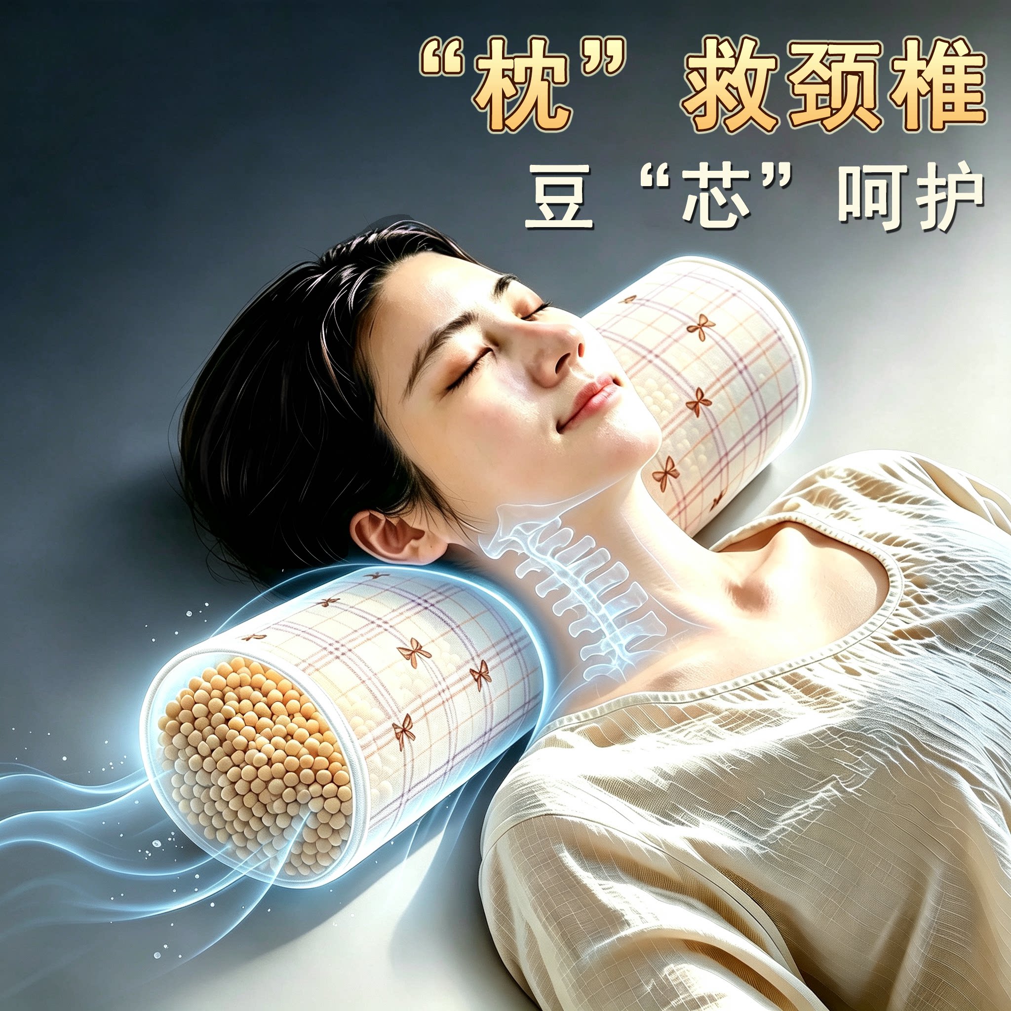 【高低可调】富贵包黄豆颈椎枕头
