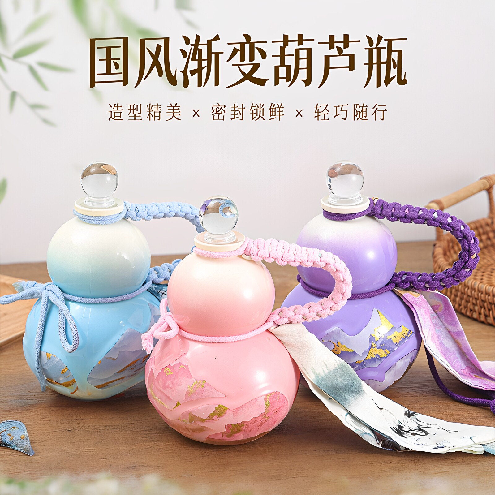 网红葫芦酒瓶饮料瓶新中式500ml奶茶瓶高颜值渐变葫芦玻璃酒瓶1斤