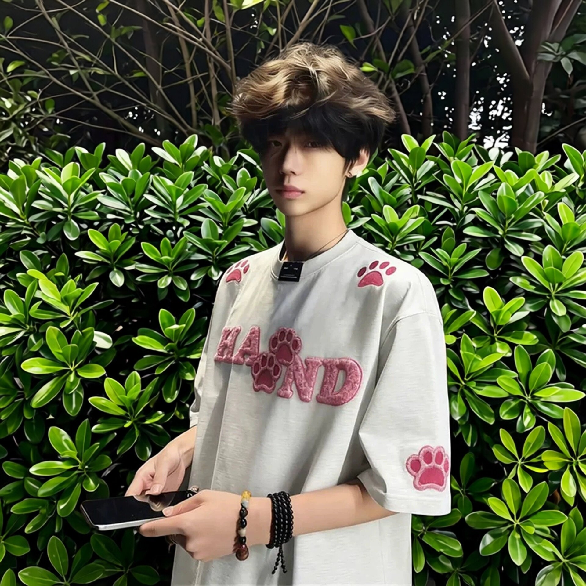 美式复古植绒字母刺绣短袖T恤男装2026新款夏季青少年半袖上衣服