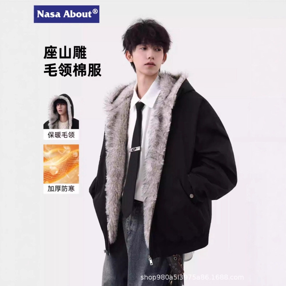 毛领座山雕棉服男士冬季新款加厚高效保暖棉衣男生棉袄子外套