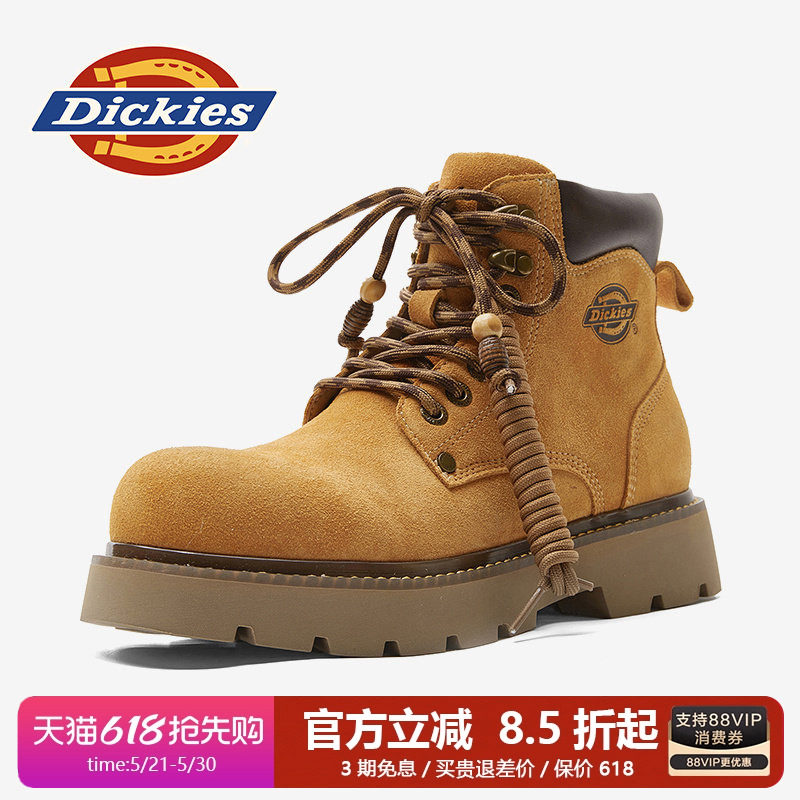 Dickies马丁靴男款棉鞋加绒大黄靴2025新款男鞋冬季男士工装靴子