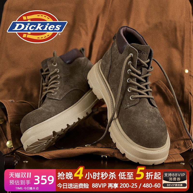 Dickies马丁靴男款反绒工装短靴厚底英伦风秋冬款户外加绒棉靴子