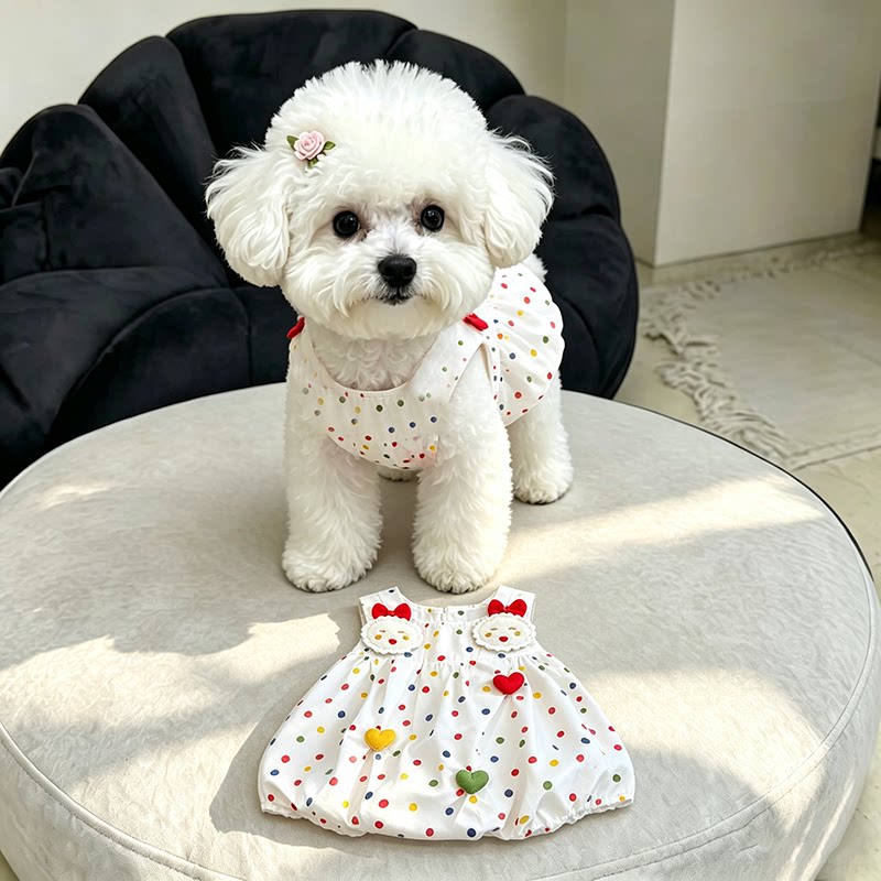 彩色波点连衣裙宠物衣服猫咪小型犬小体狗狗夏季吊带裙子马尔济斯