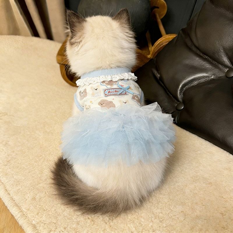 宠物狗狗衣服可爱卡通印花蓬蓬裙春夏季猫咪芭蕾纱裙公主风连身裙