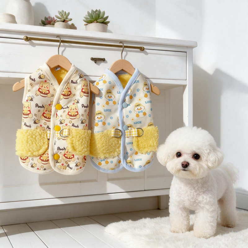 卡通宠物狗狗衣服可牵引猫咪比熊泰迪秋冬装小型犬保暖绒背心马甲