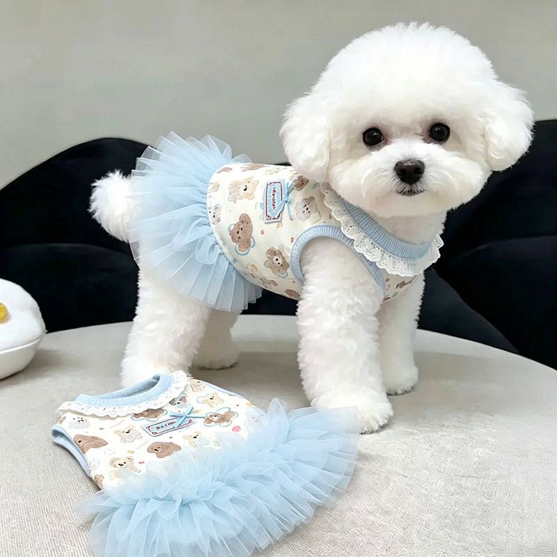 宠物狗狗衣服可爱卡通印花蓬蓬裙春夏季猫咪芭蕾纱裙公主风连身裙