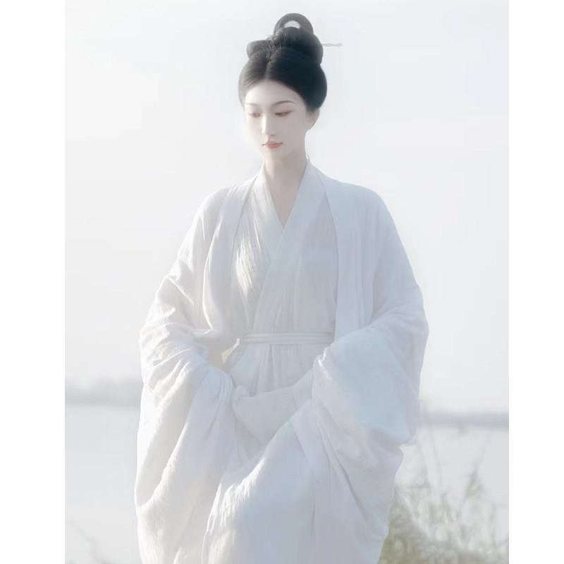 魏晋风汉服女成人古装古风女装白色大袖衫仙气小个子2025棉麻新款图片