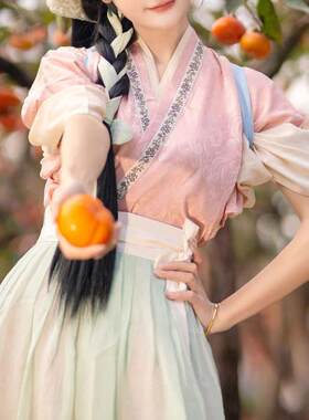 种田文田耕汉服印花交领采茶女古装魏晋田园风婺源穿搭2026新款春