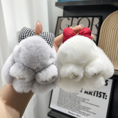 可爱真獭兔毛蝴蝶结小兔子汽车钥匙扣挂件ins毛绒公仔书包包挂饰