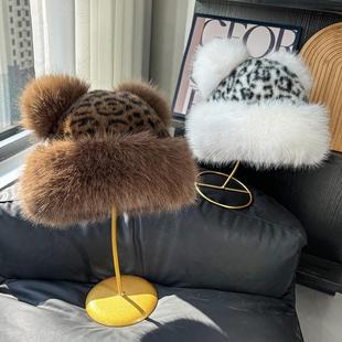 毛毛绒蒙古帽子女秋冬防寒白色保暖东北公主帽护耳帽狐狸毛耳朵帽