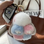 迷你水貂毛绒可爱网红装 死小兔子挂饰个性 高档汽车钥匙扣包包挂件