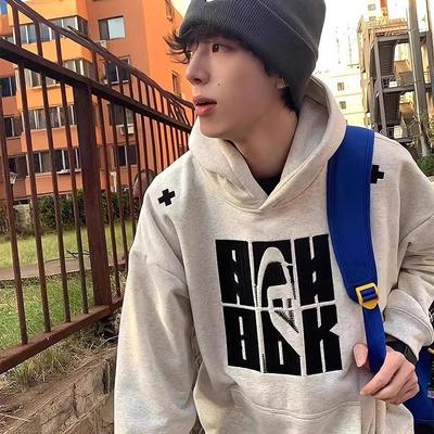 花灰色刺绣卫衣男款秋冬季