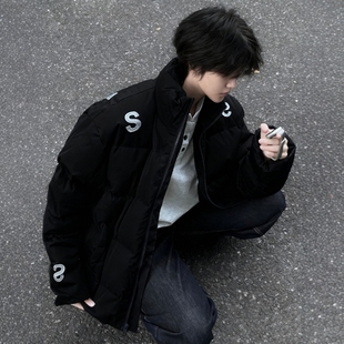 美式潮牌字母刺绣棉衣棉服男冬季加厚保暖情侣立领夹克飞行外套女