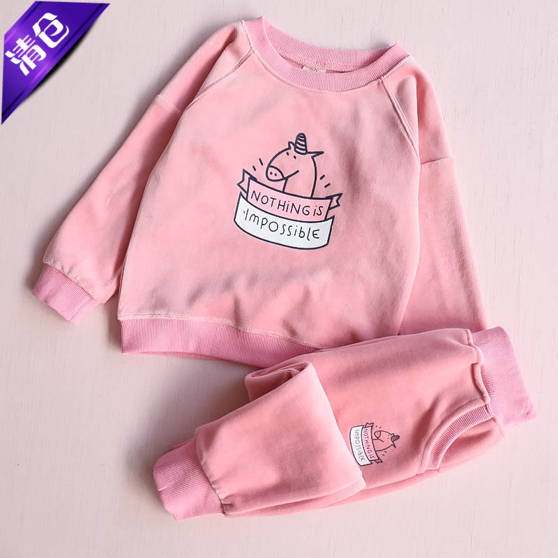 韩版独角兽长袖T恤两件套童装