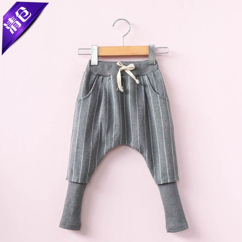 童装春秋款条纹假两件大pp哈伦裤