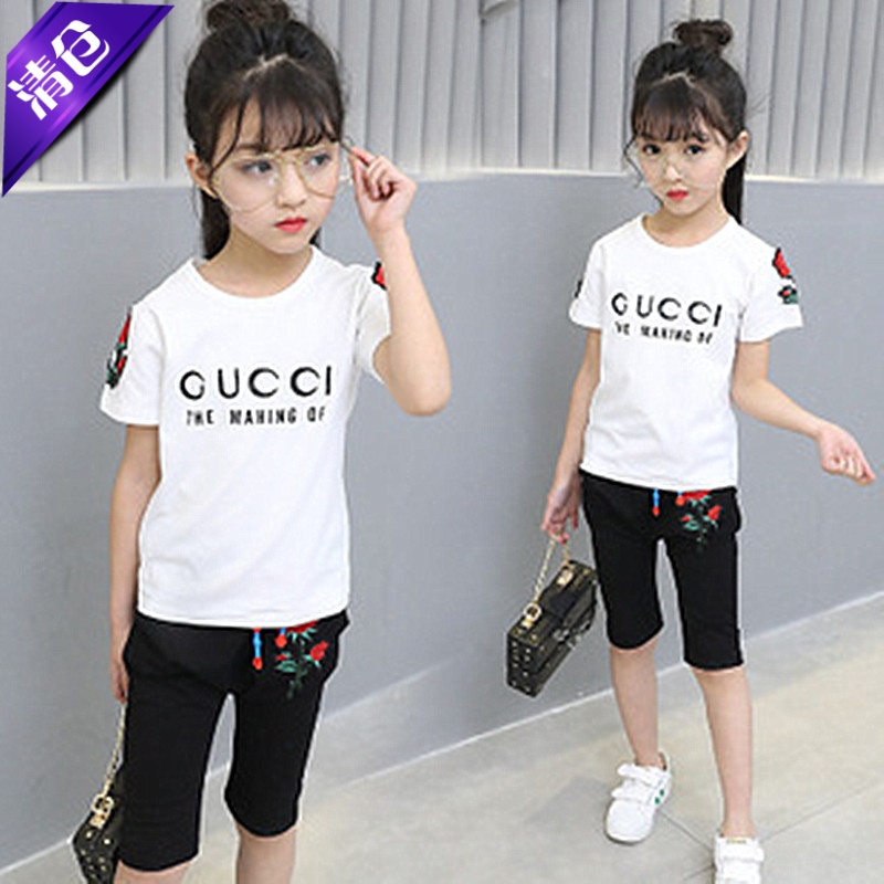 刺绣纯棉两件套短袖童装