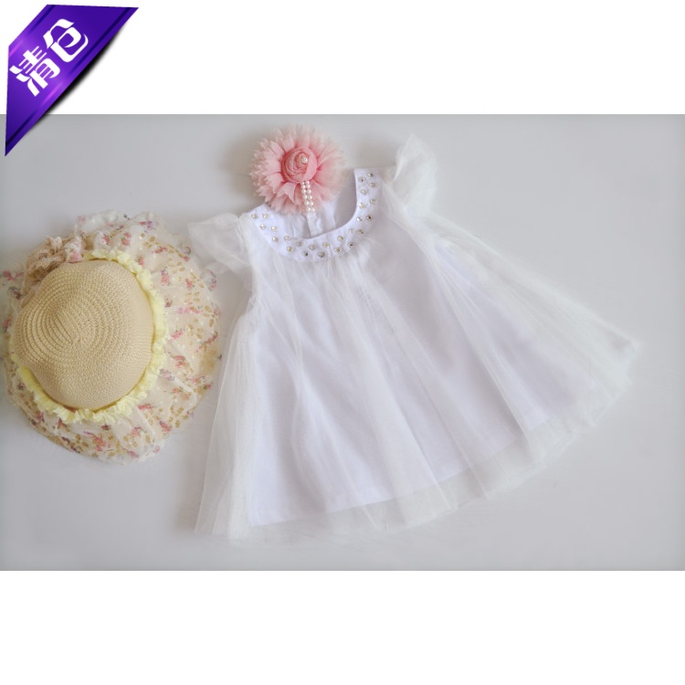 女童夏装烫钻雪纺背心裙儿童小飞袖娃娃裙衫纯色公主连衣裙纱裙