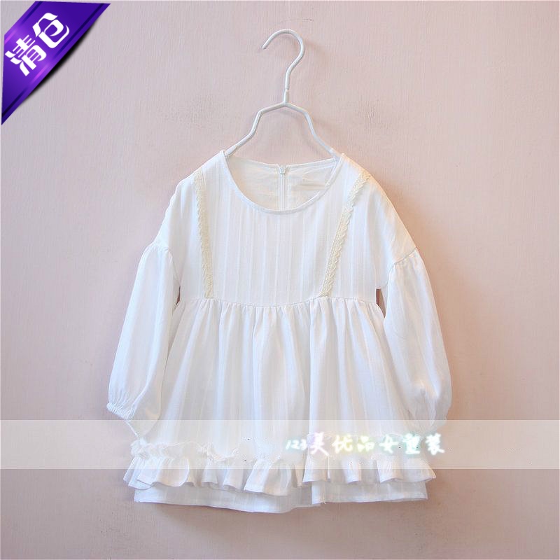 女童春秋装木耳边长袖连衣裙儿童蕾丝花边纯棉提花宽松裙衣韩版