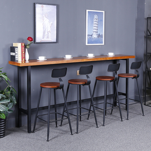 复古铁艺吧台椅子高脚凳子休闲奶茶咖啡店酒吧台靠墙家用吧台桌椅