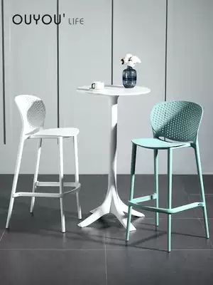 Outdoor simple backrest plastic bar stool modern home high stool subnet red hollow high chair cafe bar chair