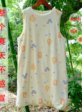 儿童手工桑蚕丝睡袋婴儿夏天空调宝宝防踢被春秋纯棉连体可拆卸
