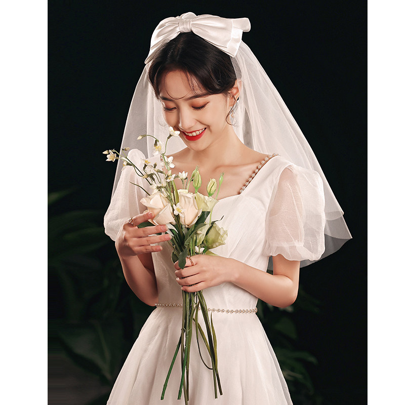 头纱女新娘主婚纱结婚头饰森系写真法式领证登记求婚白色拍照道具