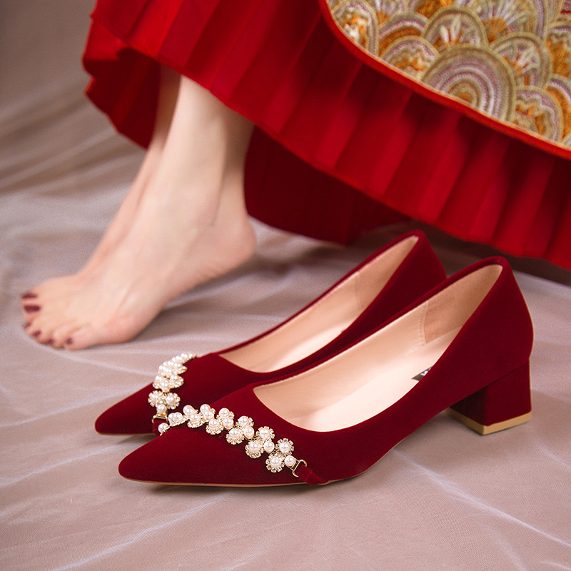 婚鞋女新娘红色粗高跟鞋女2025新款不累脚敬酒中式秀禾服结婚鞋子,女鞋,婚鞋,淘宝优惠券,粉丝福利购,淘宝优惠卷
