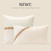 NEWC新宸优现代北欧简约家用抱枕客厅沙发卧室奶白色花边拼接腰枕