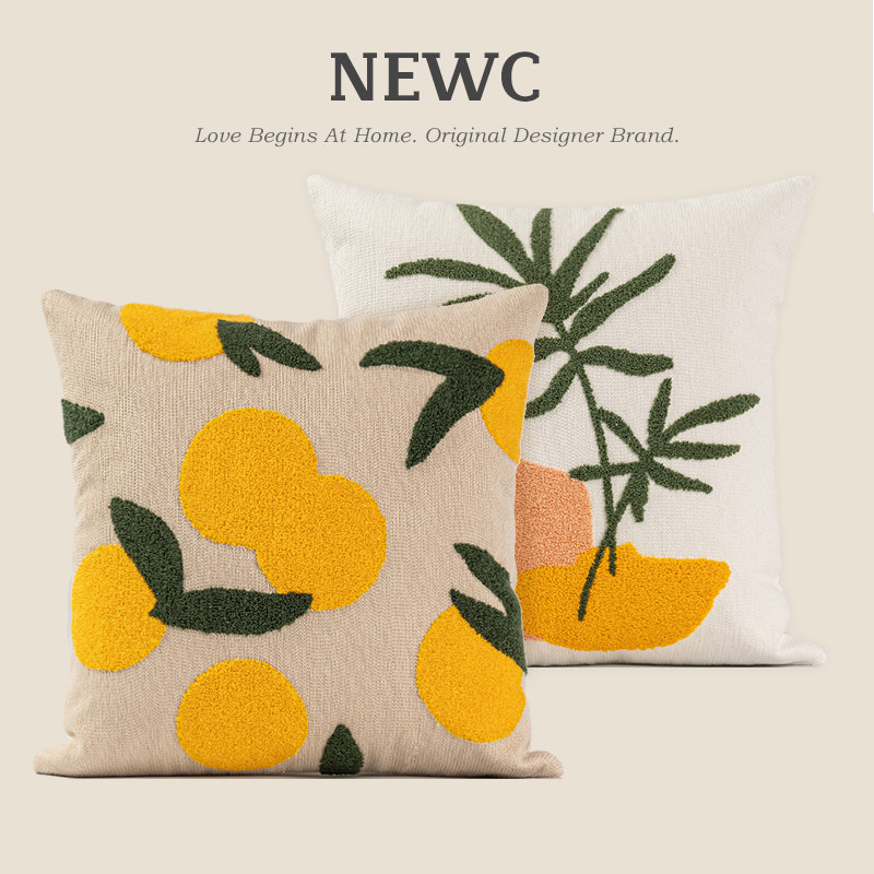 newc新宸优品 ins风橙色绣花抱枕套客厅沙发夏日新款清凉橘子靠枕
