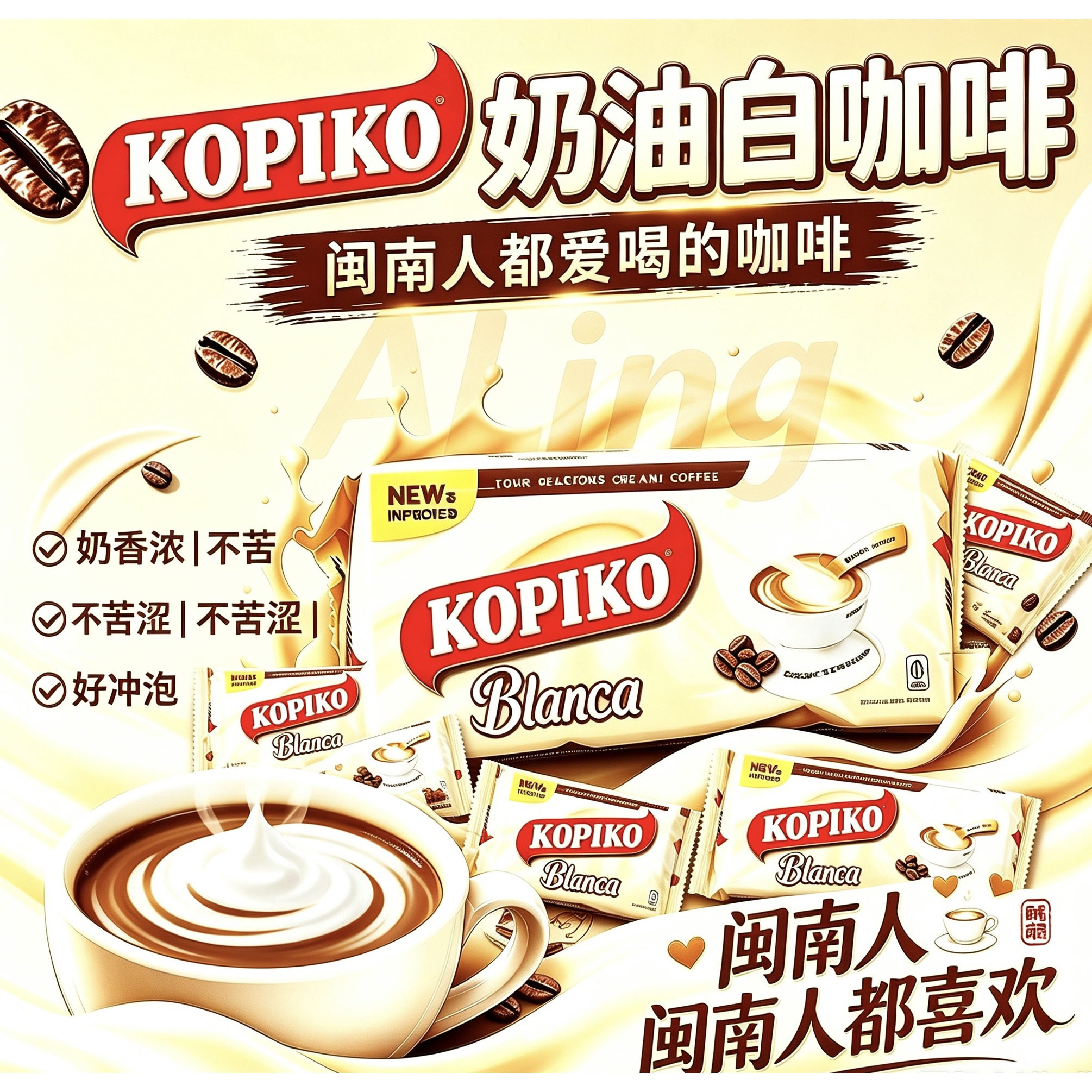 菲律宾布兰卡KOPIKO可比克Blanca奶油白速溶咖啡香浓可口20g*30图片