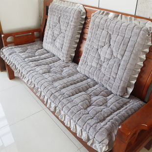 2025新款冬季实木沙发垫长椅垫加厚毛绒新中式单三人座春秋椅坐垫