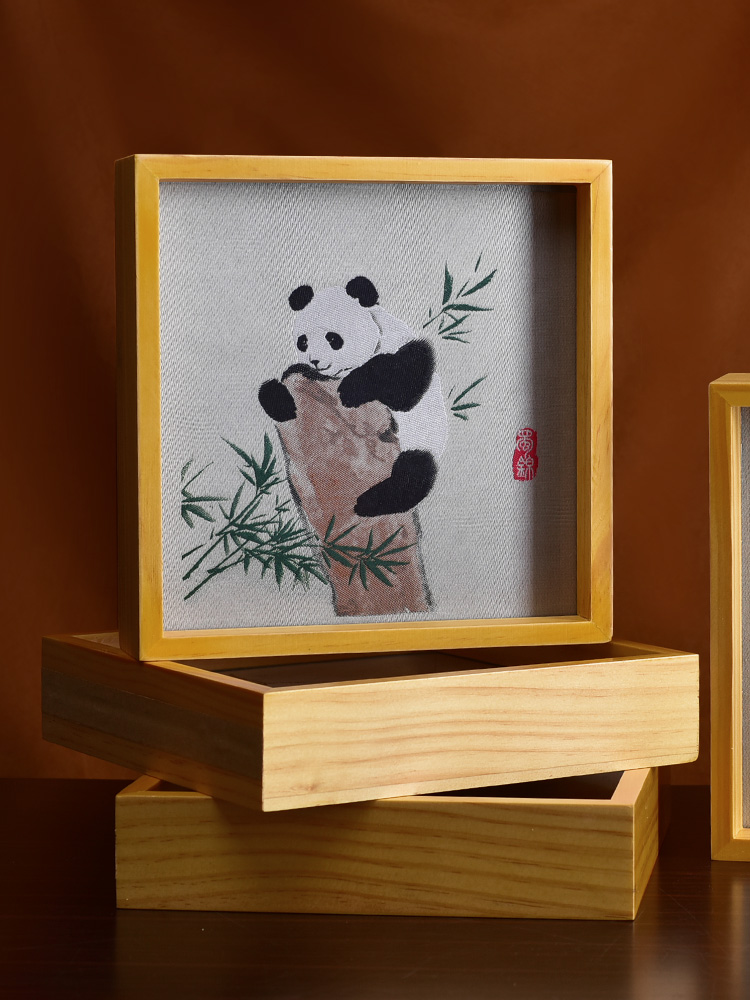 蜀锦蜀绣熊猫摆件相框中国风特色蜀锦工艺品刺绣摆件纪念品送老外