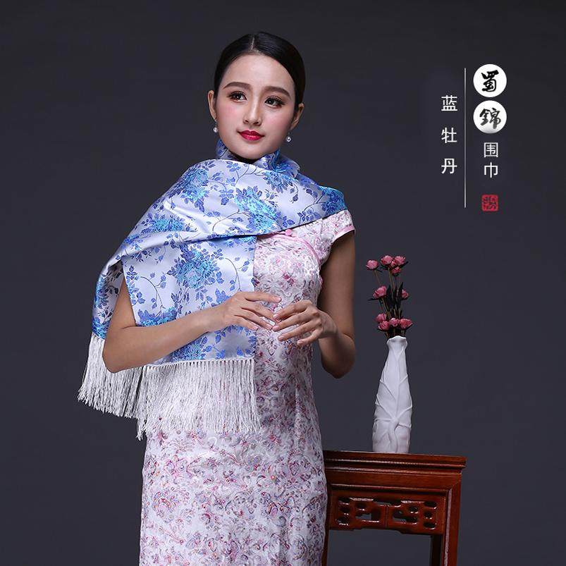 中国风特色成都蜀锦围巾纪念品出国礼品刺绣围巾送老外中国随手礼