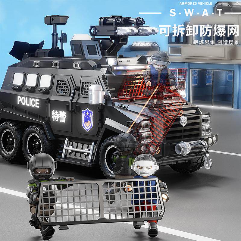 新爆款儿童警车玩具模型灯光雾汽车音效模男孩押运特警车道具公仔