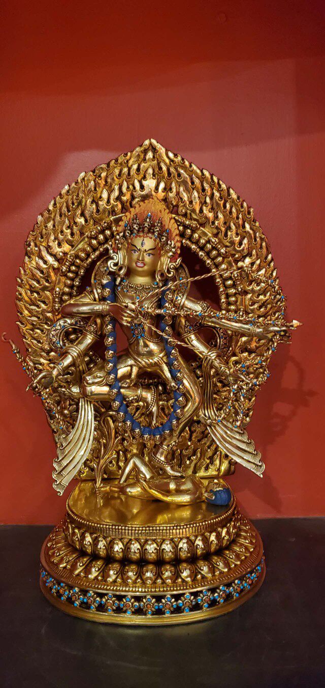 尼泊尔高档释迦族工艺 纯手工簪刻雕花镶嵌宝石 作明佛母像高38㎝