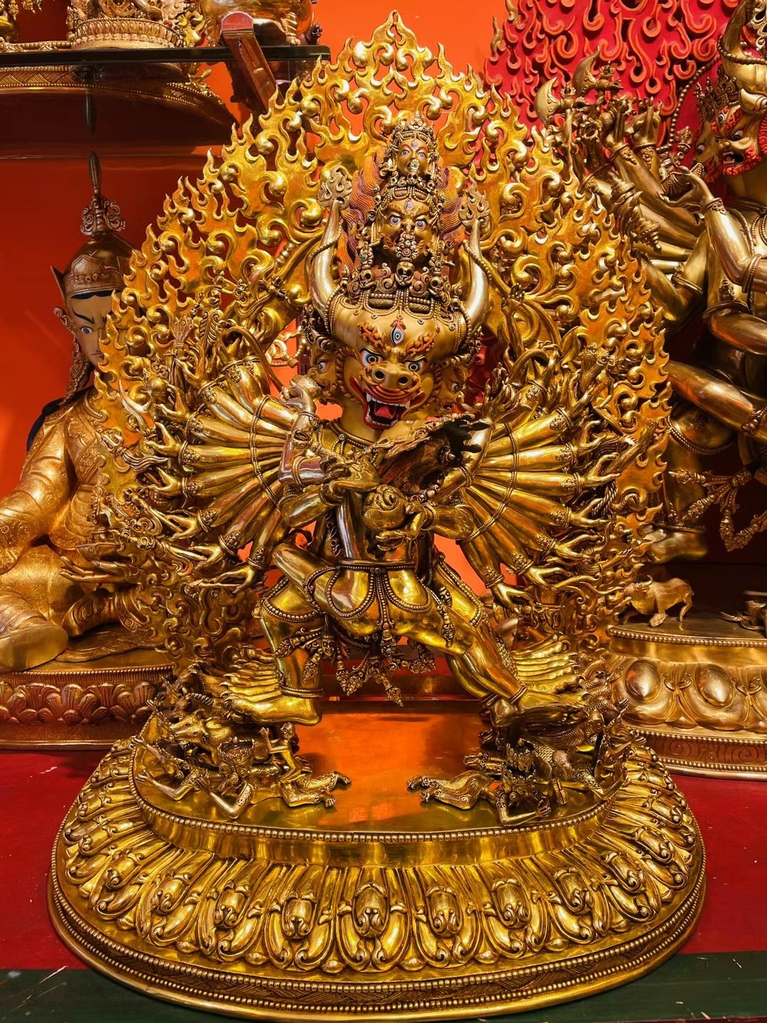 尼泊尔高端释迦族作品 纯手工打造全鎏金 双身大威德金刚像高65㎝