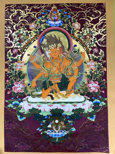 尼泊尔精品手绘唐卡 矿物质颜料画 叶衣佛母像