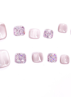 纯手工穿戴脚甲紫色细闪果冻粉亮片猫眼美甲显白夏季可拆卸脚甲片