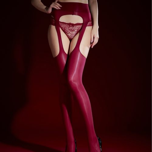 女装大佬四面开裆马油袜开档伪娘变装丝袜8D油亮吊带袜男娘连裤袜