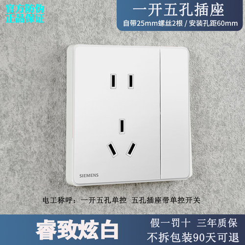 西门子睿致炫白10A一开五孔插座