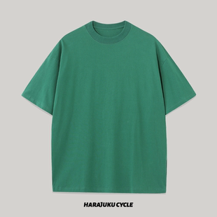 纯棉短袖T恤男女款春夏宽松大码圆领男士落肩t恤纯色重磅打底上衣