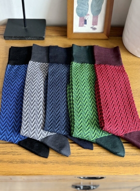 外贸日本同款袜子丝光棉人字纹绅士袜薄款无骨缝头彩色绿色200针