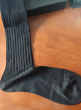外贸出口日本男士丝光棉绅士袜子无骨缝头黑色西装袜双针坑条
