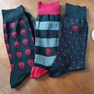 外贸丝光棉男袜提花袜骷髅头黑色点点无骨缝头绅士袜出口品质商务