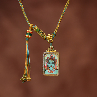 精品绿度母25mm*35mm手绘卡女士毛衣链项链