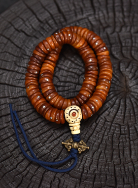 藏传精品牦牛骨大肠念珠108颗手工镶嵌铜钉骨头念珠