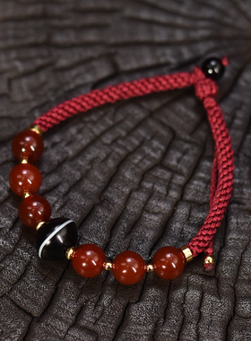 黑白一线药师搭配糖球手工编绳可拉伸调节